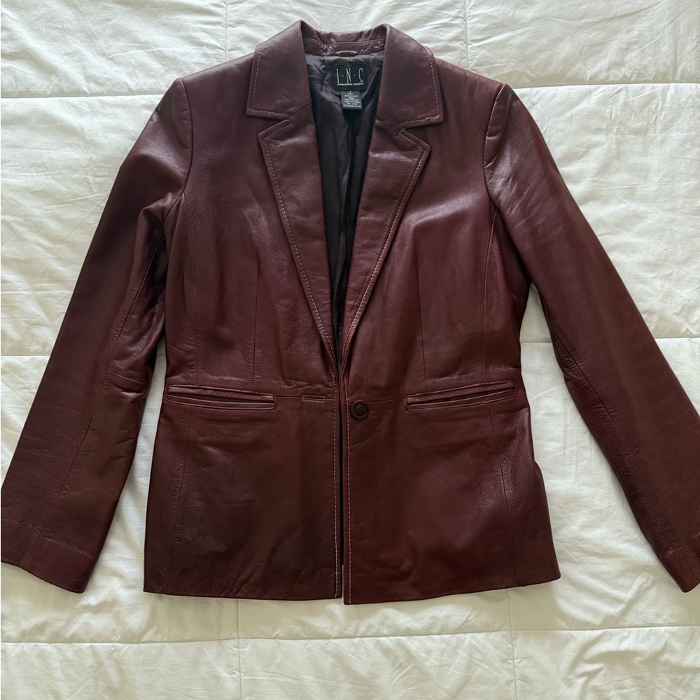 INC International Concepts Burgundy Leather Blazer Jacket